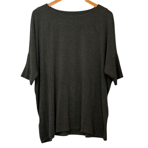 Eileen Fisher System Casual Charcoal Gray Top Stretchy Viscose Blend Boxy Size L - Picture 1 of 7